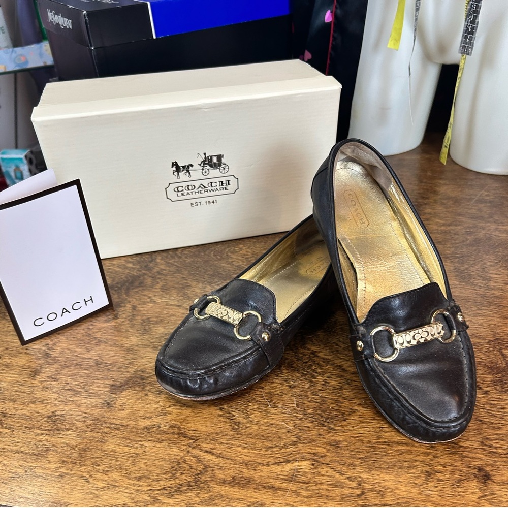 Coach brown Eileen Leather Loafers with Horsebit Detail